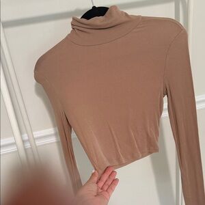 Sunday Best Ribbed Turtleneck Crop Top - Camel Brown
